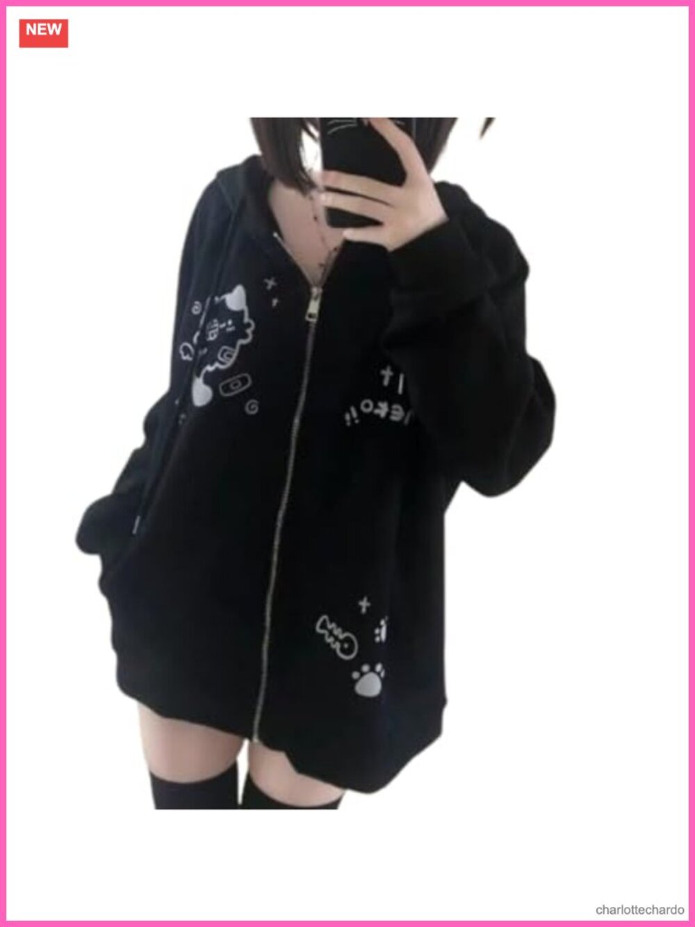 Womens Cotton Zip Up Hoodie with Cat Print Casual Streetwear Long Sleeve